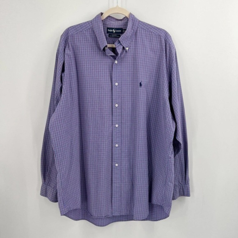 Vintage Ralph Lauren Shirt Mens Extra Large Blue Plaid Button Up Long Sleeve